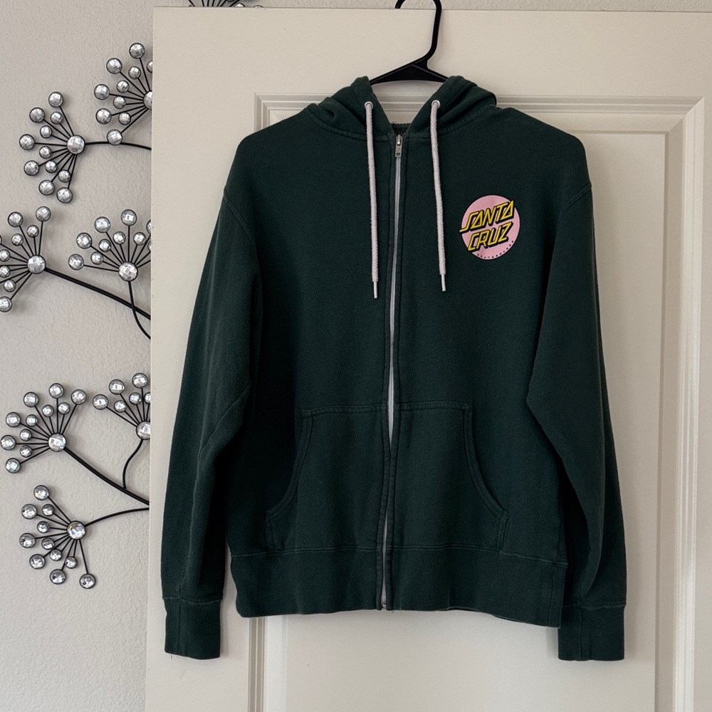Green Zip-Up Hoodie with Santa Cruz Skateboards Logo on Front and Back